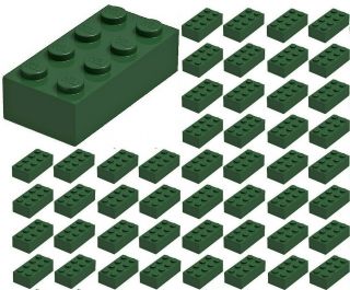 ☀️50x Lego 2x4 Dark Green Bricks (id 3001) Bulk Parts Star Wars City Town