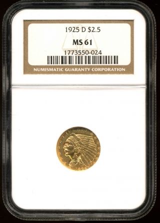 1925 - D G$2.  50 Indian Head Gold Quarter Eagle Ms61 Ngc 1773550 - 024