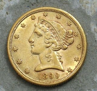 1899 - S $5 Liberty Gold Coin.  Ch/gem Bu