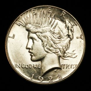 Key Date 1928 U.  S.  $1 Peace Silver Dollar In Uncirculated