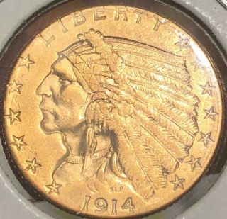 1914 $2.  5 Gold Indian Head Ms,  None Better Than This Wow U.  S.  Coin