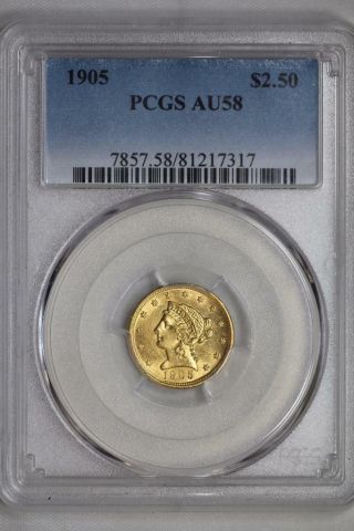 1905 $2.  5 Gold Liberty Head Quarter Eagle Au58 Pcgs Us Coin