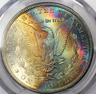 1882 - S Morgan Dollar Pcgs Ms62 Toned Rainbow Color Undergrade Pq