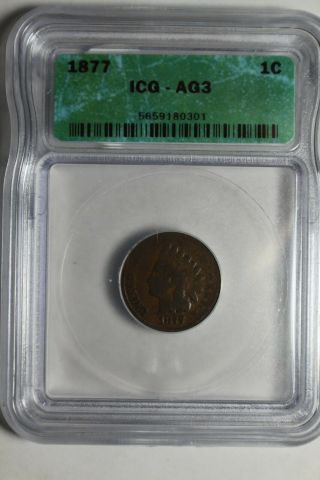 1877 Indian Head Cent Icg Ag3 Key Date