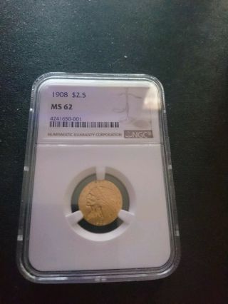 1908 Indian $2.  50 Gold Quarter Eagle Ngc Ms62 Purchased From Apmex
