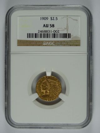 1909 P $2.  50 Gold Indian Ngc Au - 58 6940