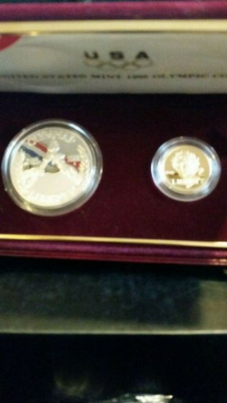 1988 United States Olympic 2 Coin Proof Set,  $5 Gold,  $1 Silver,  Box &