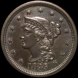 1845 Braided Hair Large Cent Highly Uncirculated Philadelphia Ms Bu 1c Copper Nr