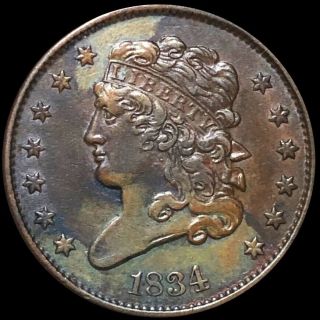 1834 Classic Head Half Cent Nearly Uncirculated Philadelphia 1/2c Copper Coin Nr