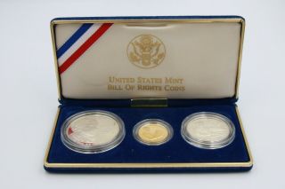 1993 Bill Of Rights 3 Coin Proof Set $5 Gold $1 Silver & Half Dollar Silver