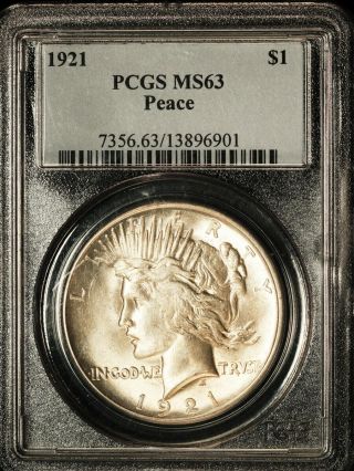Key Date 1921 U.  S.  $1 Peace Silver Dollar Graded Pcgs Ms63