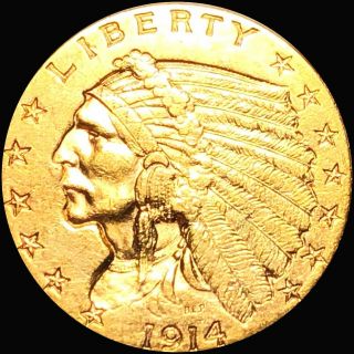 1914 $2.  50 " Quarter Eagle " Appears Uncirculated Philadelphia Ms Bu Lustrous Gold