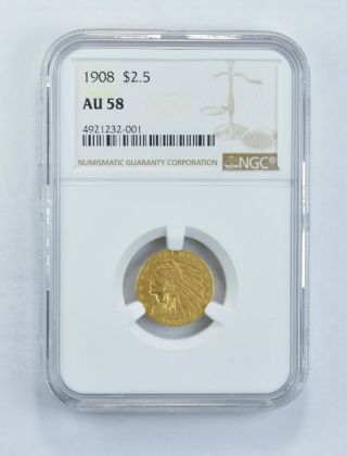 Au58 1908 $2.  50 Indian Head Gold Quarter Eagle - Graded Ngc 908