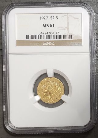 1927 P Indian Head Quarter Eagle $2.  5 Gold Ngc Ms61 29