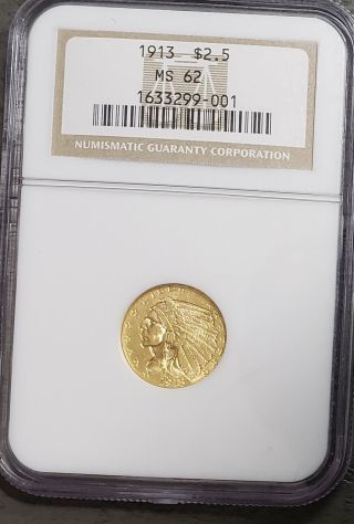 1913 Indian Head Quarter Eagle $2.  5 Gold Ngc Ms62 26