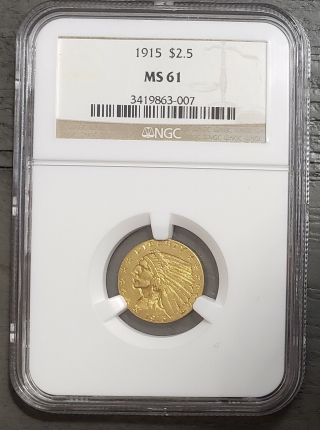 1915 Indian Head Quarter Eagle $2.  5 Gold Ngc Ms61 25