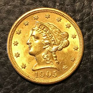 1905 $2 1/2 Dollar Liberty Head Gold Eagle Coin.