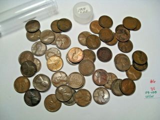 Key - Date 1909 Vdb Roll (50 Coins) Lincoln Wheat Pennies.  All Vf/xf -