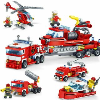 348pcs Fire Fighting Truck Model Building Blocks With Fireman Figures Toys Brick