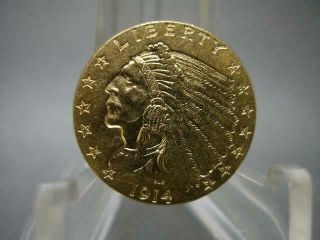 1914 U.  S.  $2 1/2 INDIAN HEAD QUARTER EAGLE GOLD COIN 3