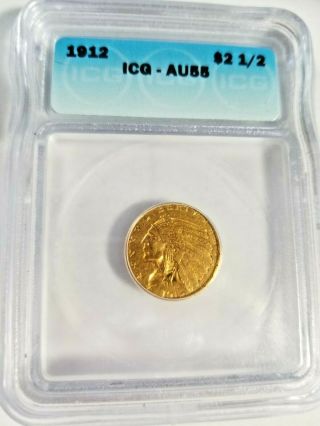 1912 Indian Head Quarter Eagle $2.  5 Gold Icg Au55