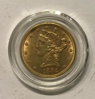 1882,  Gold Coin,  U.  S. ,  Half Eagle,  $5,  Dollar,  Lovely,  Au,  Bullion,  Liberty,