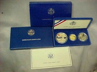 Proof Set United States Liberty 1886 - 1986 3 Coins $5 Gold W Silver $1 & Half D