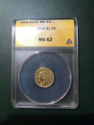 1928 Gold $2.  50 Eagle Indian Head Ms 62