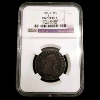 1806/5 Us Draped Bust Silver Quarter 25c Ngc B - 1 Vg Details Key Date Coin Jp0008