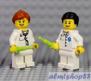 Lego - Male Female Minifigure Combo Doctor Nurse W/ Syringe Hospital Stethoscope