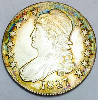 1827 Capped Bust Half Solid Gem Bu,  Gorgeous Rainbow Toning Great Find Nr 11257