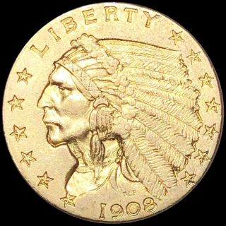 1908 $2.  50 " Quarter Eagle " About Uncirculated Lustrous Shiny Gold Philly Coin Nr