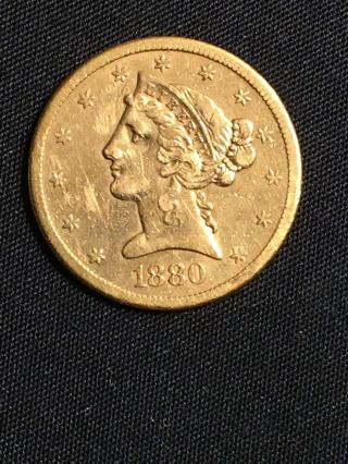 1880 $5 Gold Liberty U.  S.  Half Eagle Gold Coin