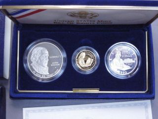 1993 Bill Of Rights Proof 3 Coin $5 Gold & $1 Silver Commemorative Set Us
