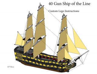 40 Gun Ship Of The Line Custom Lego Pirate Imperial Armada (instructions Only)