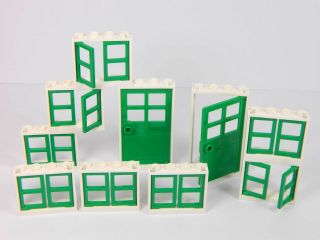 Lego Windows,  Doors For House (pack Of 10) 1x4x3 Slim White Green,
