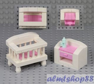 Lego - Crib & Changing Table W/ Bottle - Nursery Bed Baby Girl Minifigure Town